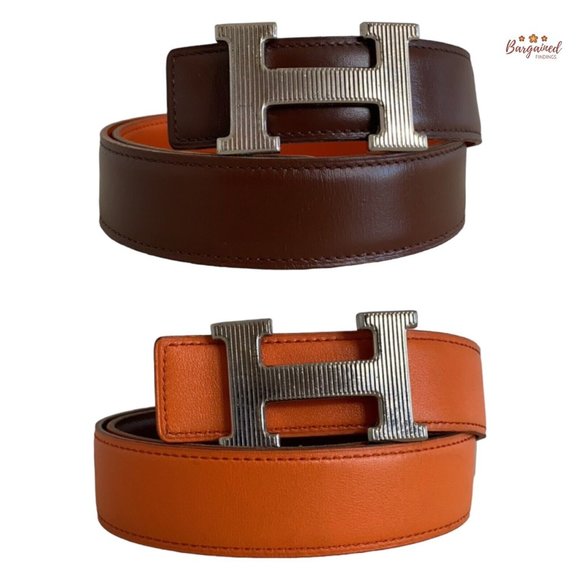 Authentic HERMES Havane Orange Leather Reversible 38mm Constance H Belt 76 - Picture 1 of 12